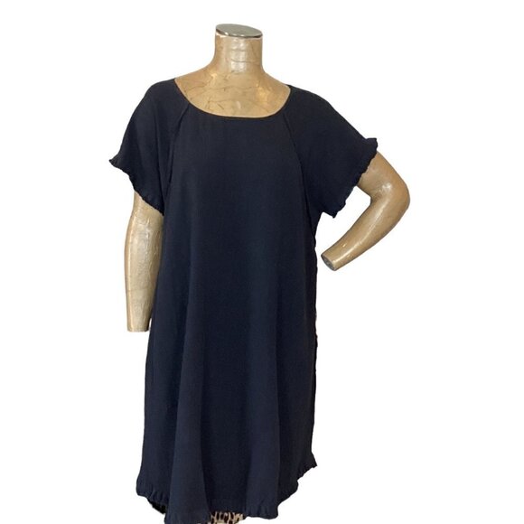 Umgee + Black Linen Leopard/Animal Print Back Dress 1XL Pockets Fringe 271F - Picture 1 of 8